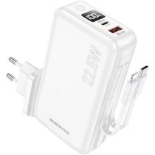 Coverzone Borofone 10000mAh Powerbank, Avrupa ve Amerika Adaptörlü Güç Bankası, iPhone ile Uyumlu Şarj Seviyesi Led Gösterli Kompak ve Modern Tasarım BJ39