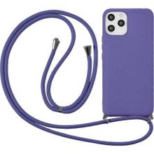 CoverZone iPhone 11 Pro İpli Boyun Askılı Silikon Kadife İç Yüzeyli Epiphany Lila Cep Telefonu Kılıfı