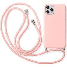 CoverZone iPhone 11 Pro İpli Boyun Askılı Silikon Kadife İç Yüzeyli Epiphany Pembe Cep Telefonu Kılıfı