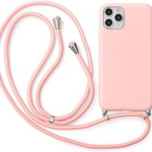 CoverZone iPhone 11 Pro Max İpli Boyun Askılı Silikon Kadife İç Yüzeyli Epiphany Pembe Cep Telefonu Kılıfı