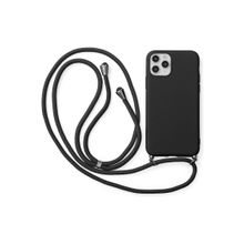CoverZone iPhone 12 İpli Boyun Askılı Silikon Kadife İç Yüzeyli Epiphany Siyah Cep Telefonu Kılıfı