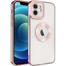 CoverZone iPhone 12 Kamera Korumalı Logo Gösteren Colored Z-Omega Rosegold Cep Telefonu Arka Kapak