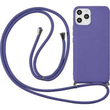 CoverZone iPhone 12 Pro İpli Boyun Askılı Silikon Kadife İç Yüzeyli Epiphany Lila Cep Telefonu Kılıfı