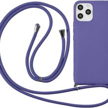 CoverZone iPhone 12 Pro Max İpli Boyun Askılı Silikon Kadife İç Yüzeyli Epiphany Lila Cep Telefonu Kılıfı