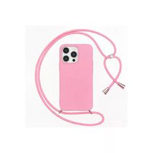 CoverZone iPhone 12 Pro Max İpli Boyun Askılı Silikon Kadife İç Yüzeyli Epiphany Pembe Cep Telefonu Kılıfı