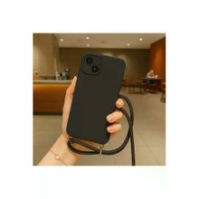 CoverZone iPhone 13 İpli Boyun Askılı Silikon Kadife İç Yüzeyli Epiphany Siyah Cep Telefonu Kılıfı