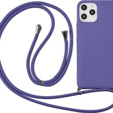CoverZone iPhone 13 Pro Max İpli Boyun Askılı Silikon Kadife İç Yüzeyli Epiphany Lila Cep Telefonu Kılıfı
