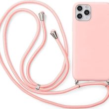 CoverZone iPhone 13 Pro Max İpli Boyun Askılı Silikon Kadife İç Yüzeyli Epiphany Pembe Cep Telefonu Kılıfı