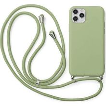 CoverZone iPhone 13 Pro Max İpli Boyun Askılı Silikon Kadife İç Yüzeyli Epiphany Yeşil Cep Telefonu Kılıfı