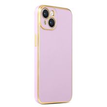 CoverZone iPhone 14 Gold Kenar Pastel Renkli Halcyon Z-Bark Lila Cep Telefonu Kılıfı