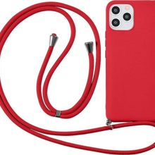 CoverZone iPhone 14 İpli Boyun Askılı Silikon Kadife İç Yüzeyli Epiphany Kırmızı Cep Telefonu Kılıfı
