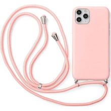 CoverZone iPhone 14 İpli Boyun Askılı Silikon Kadife İç Yüzeyli Epiphany Pembe Cep Telefonu Kılıfı