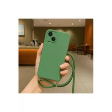 CoverZone iPhone 14 İpli Boyun Askılı Silikon Kadife İç Yüzeyli Epiphany Yeşil Cep Telefonu Kılıfı