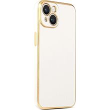 CoverZone iPhone 14 Plus Gold Kenar Pastel Renkli Halcyon Z-Bark Beyaz Cep Telefonu Kılıfı