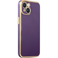 CoverZone iPhone 14 Plus Gold Kenar Pastel Renkli Halcyon Z-Bark Derin Mor Cep Telefonu Kılıfı