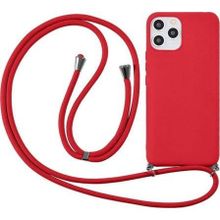 CoverZone iPhone 14 Plus İpli Boyun Askılı Silikon Kadife İç Yüzeyli Epiphany Kırmızı Cep Telefonu Kılıfı