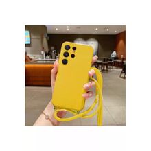 CoverZone iPhone 14 Plus İpli Boyun Askılı Silikon Kadife İç Yüzeyli Epiphany Sarı Cep Telefonu Kılıfı