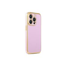 CoverZone iPhone 14 Pro Gold Kenar Pastel Renkli Halcyon Z-Bark Lila Cep Telefonu Kılıfı