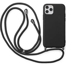 CoverZone iPhone 14 Pro İpli Boyun Askılı Silikon Kadife İç Yüzeyli Epiphany Siyah Cep Telefonu Kılıfı