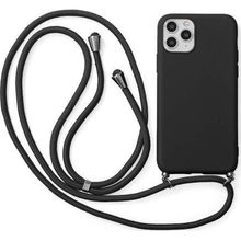 CoverZone iPhone 14 Pro Max İpli Boyun Askılı Silikon Kadife İç Yüzeyli Epiphany Siyah Cep Telefonu Kılıfı