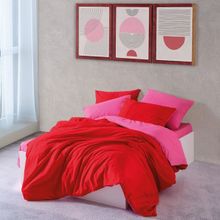 Cozy Home Popping Colors Sage Kırmızı-Fuşya Çift Kişilik Lastikli Çarşaflı 200x220 cm Nevresim Takımı