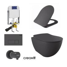 Creavit GR5001- FE322 5 Parça Kanalsız Antrasit Mat Asma Klozet Gömme Rezervuar Seti