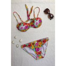 Dagi Straplez Destekli Push-up Çiçek Desenli Bikini Takımı