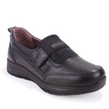 Dagoster DZA07-122042648 Ortopedik Slip On Siyah Hakiki Deri Kadın Günlük Ayakkabı