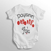 Dayısının Minik Aşkı Yazılı Baskılı Beyaz Bebek Zıbını