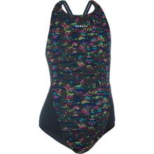 Decathlon Nabaiji Kız Çocuk Yüzücü Mayosu - Siyah / Sarı / Baskılı - 8-9 Yaş Klora Karşı Dayanıklı 500 - Siyah - Yeşil - 8 - 9 Yaş
