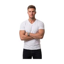 Deepsea 1801165 V Yakalı Likralı Dar Kesim Beyaz Erkek T-shirt