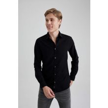 DeFacto A4644AX23AU Siyah-BK81 Slim Fit Pamuklu Uzun Kollu Erkek Gömlek