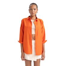 DeFacto B0659AX23SM Turuncu-OG40 Oversize Fit Gömlek Yaka Poplin Uzun Kollu Bayan Tunik