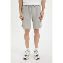 DeFacto B8792AX24SM - Gri-GR184 Erkek Regular Fit Düz Paça Beli Bağcıklı Cepli Basic Düz Şort