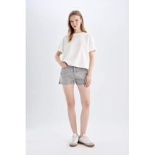 DeFacto C0689AX24HS Gri-NM55 Kadın Mom Fit Yüksek Bel Jean Şort