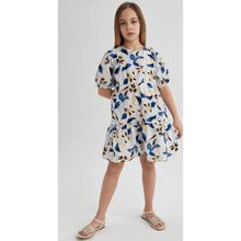 DeFacto C0707A824SM Kız Çocuk Desenli Kısa Kollu Poplin Elbise