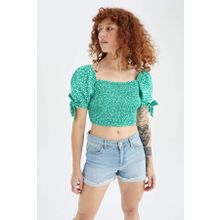 DeFacto Coool Crop Kare Yaka Balon Kollu Poplin Kısa Kollu Y0827AZ22HS Bluz