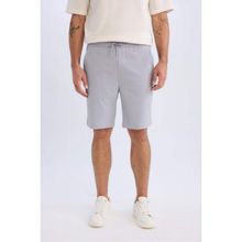 DeFacto D9451AX25SP Gri-GR89 Erkek Regular Fit Beli Bağcıklı Dokulu Bermuda Şort