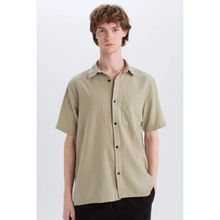DeFacto E0461AX25SM KH488 Haki Slim Fit Kısa Kollu Erkek Gömlek