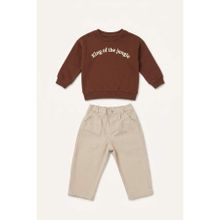 DeFacto I0701A526AU Bisiklket Yaka Nakışlı Sweatshirt Esnek Belli Pantolon 2'li Erkek Bebek Takım