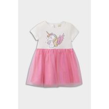 DeFacto Kız Bebek Unicorn Baskılı Kısa Kollu Yazlık Tül Elbise E8723A525SM - Ekru-ER105 - -- - 9 - 12 Ay
