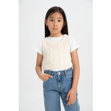 DeFacto Kız Çocuk Örgü Desenli Crop Triko Süveter C6931A824AU