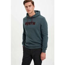 DeFacto L5850AZ19AUGN807 Yeşil Kapüşonlu Erkek Sweatshirt