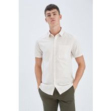 DeFacto R1706AZ23SM Ekru-ER105 Slim Fit Basic Kısa Kollu %100 Pamuk Erkek Gömlek