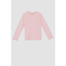 DeFacto U6810A622AU Pembe-PN105 Regular Fit Bisiklet Yaka Penye Uzun Kollu Kız Çocuk Tişört