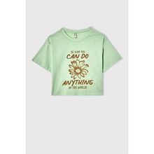DeFacto V5409A621HS Baskılı Kısa Kollu Crop Ekru Kız Çocuk T-Shirt