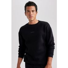 DeFacto X8282AZ23AU BK81 Siyah Boxy Fit Bisiklet Yaka Baskılı Erkek Sweatshirt