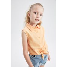 DeFacto Y0137A622SM Regular Fit Bağlamalı Poplin Kolsuz Kız Çocuk Gömlek