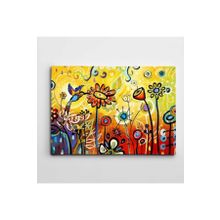 Dekolata Arı Kuşu ve Çiçekler Modern Sanat 70x100 cm Kanvas Tablo