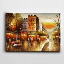 Dekolata At Arabası Sokak ve İnsanlar 85x120 cm Kanvas Tablo